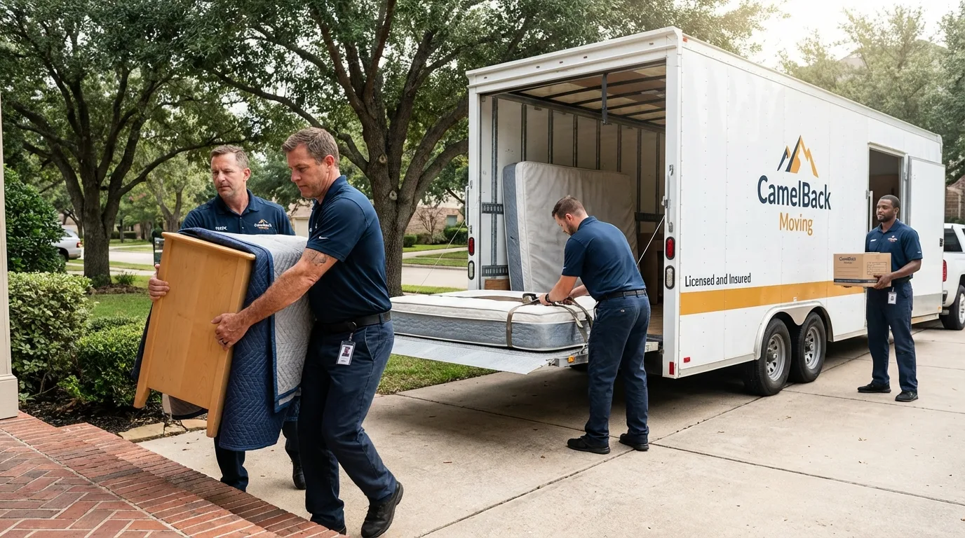 Crew loading residential truck for cross-state move from Marseilles, IL